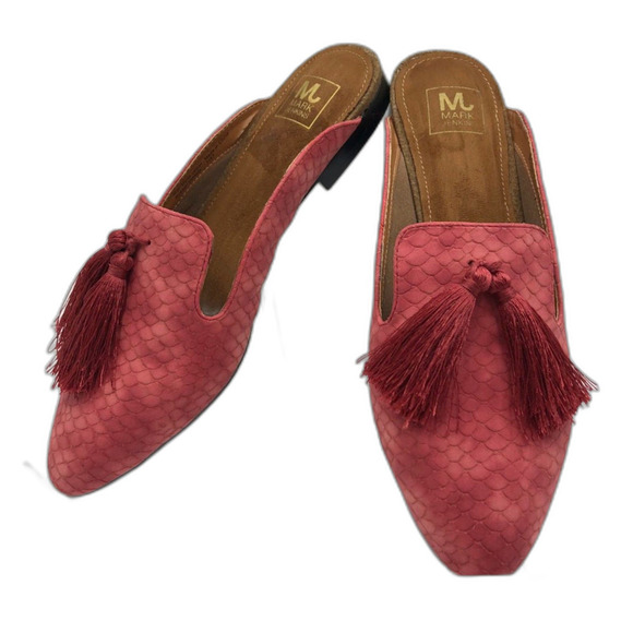 Mark Jenkins Women's Pink Slip on Mules Tasseled 7/37 Pointed Toe Flats Comfort - Picture 1 of 13